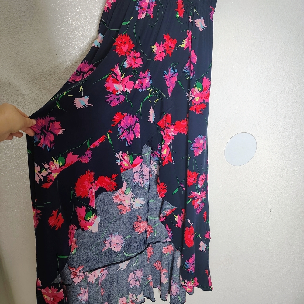 Express Floral Maxi Dress Small Blue Pink Ruffle High Low Wrap Faux Summer Boho - Picture 8 of 16